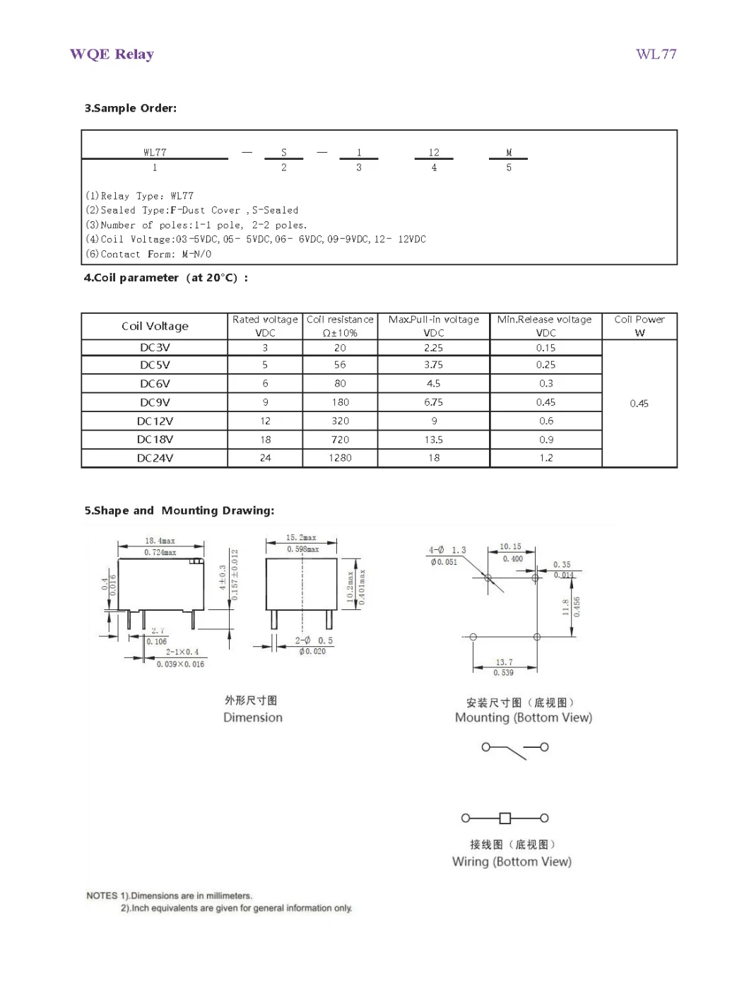 General Purpose Relay PCB Sealed Relay Power Relay 12A (WL77) Normally Open 1A Type Relays for Household Appliance / Auto Control / Smart Home / Alarm System